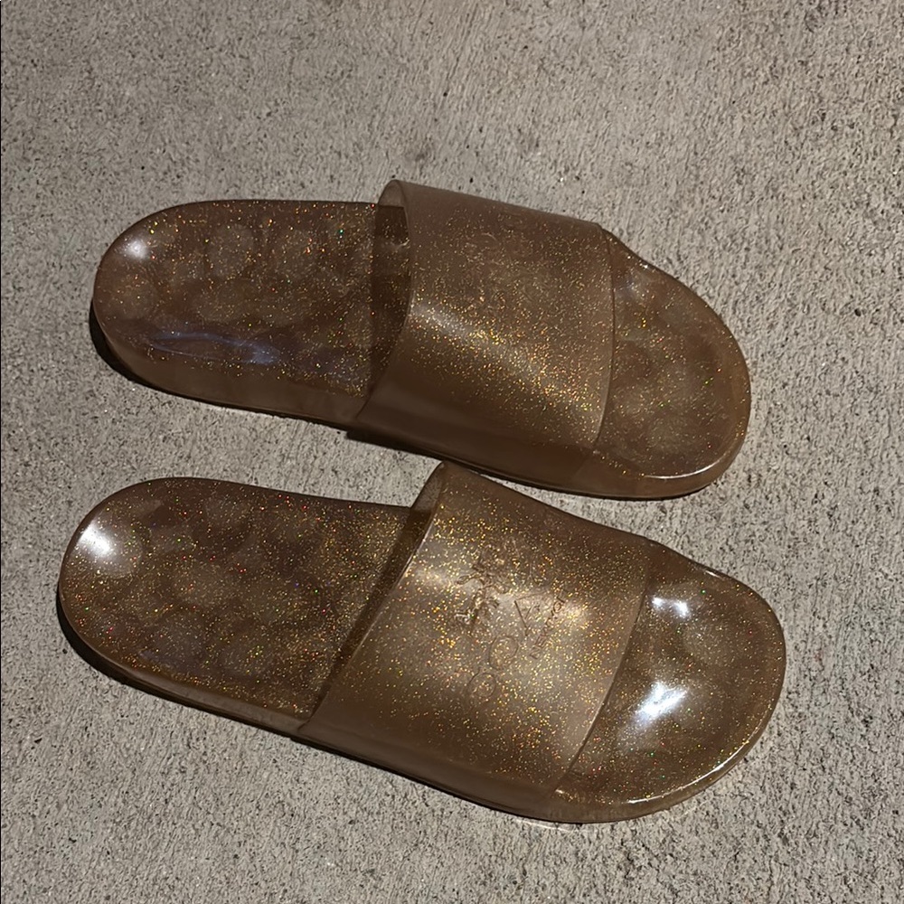 Rose Gold Glitter COACH Slide Sandals